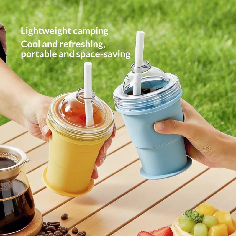 Travel Kitchen Accessories - Foldable Silicone 2in1 Travel Mug Leakproof