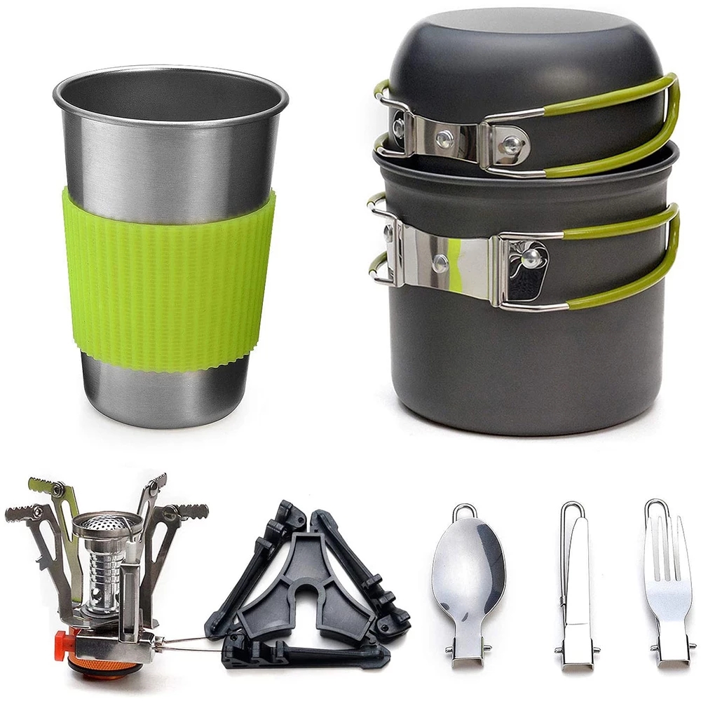 Travel Kitchen Accessories - Camping Cookware Kit with Stove Outdoor